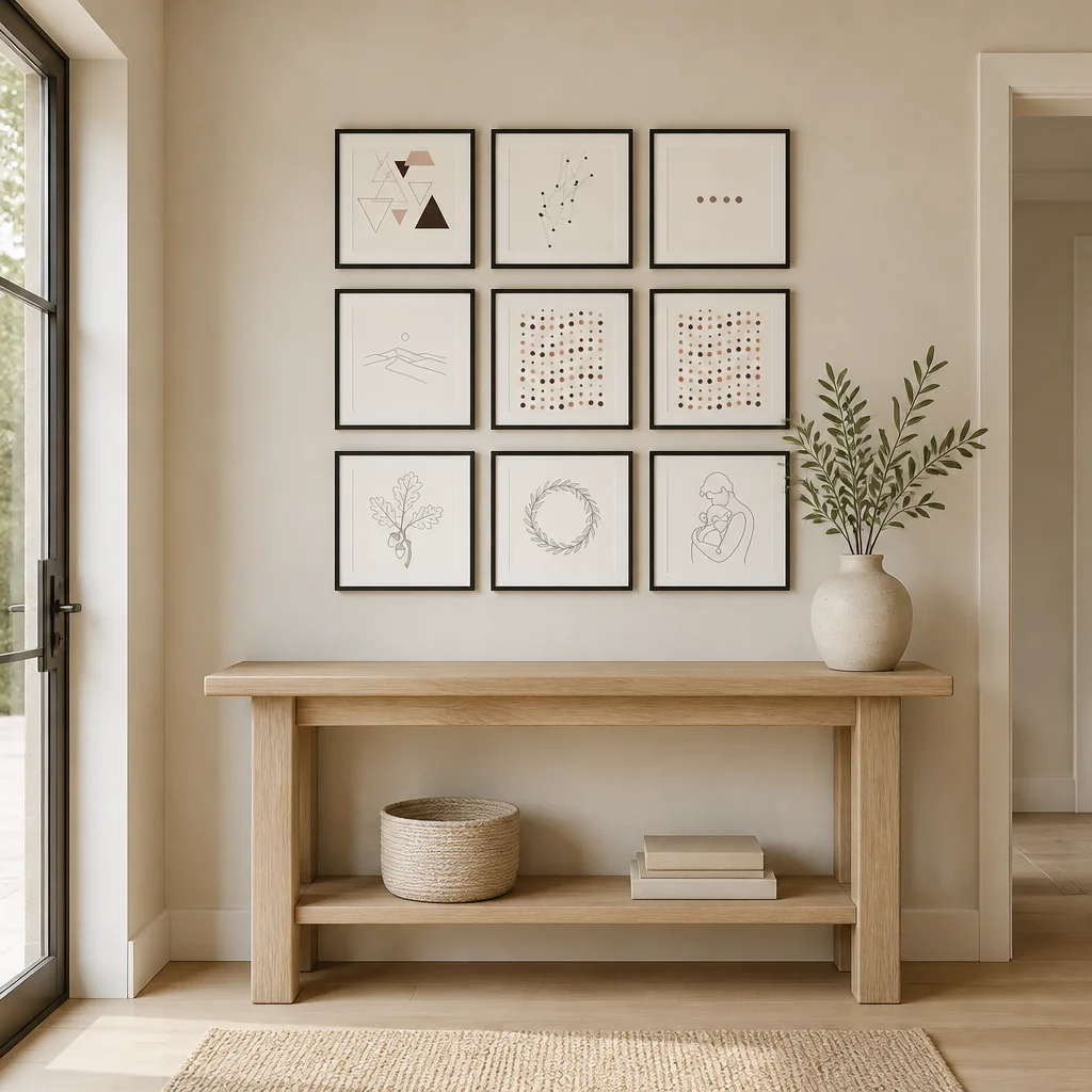 The Classic Grid 3x3 layout hung above a console (render)