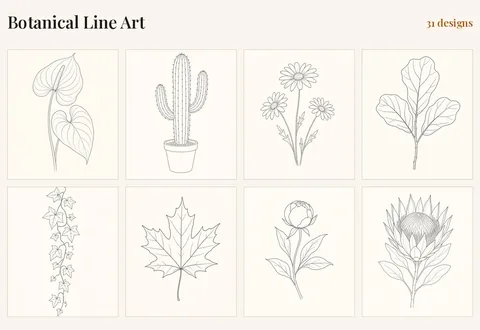 Botanical Line Art, 31 designs