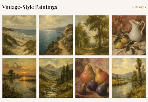 Vintage-Style Paintings, 16 designs