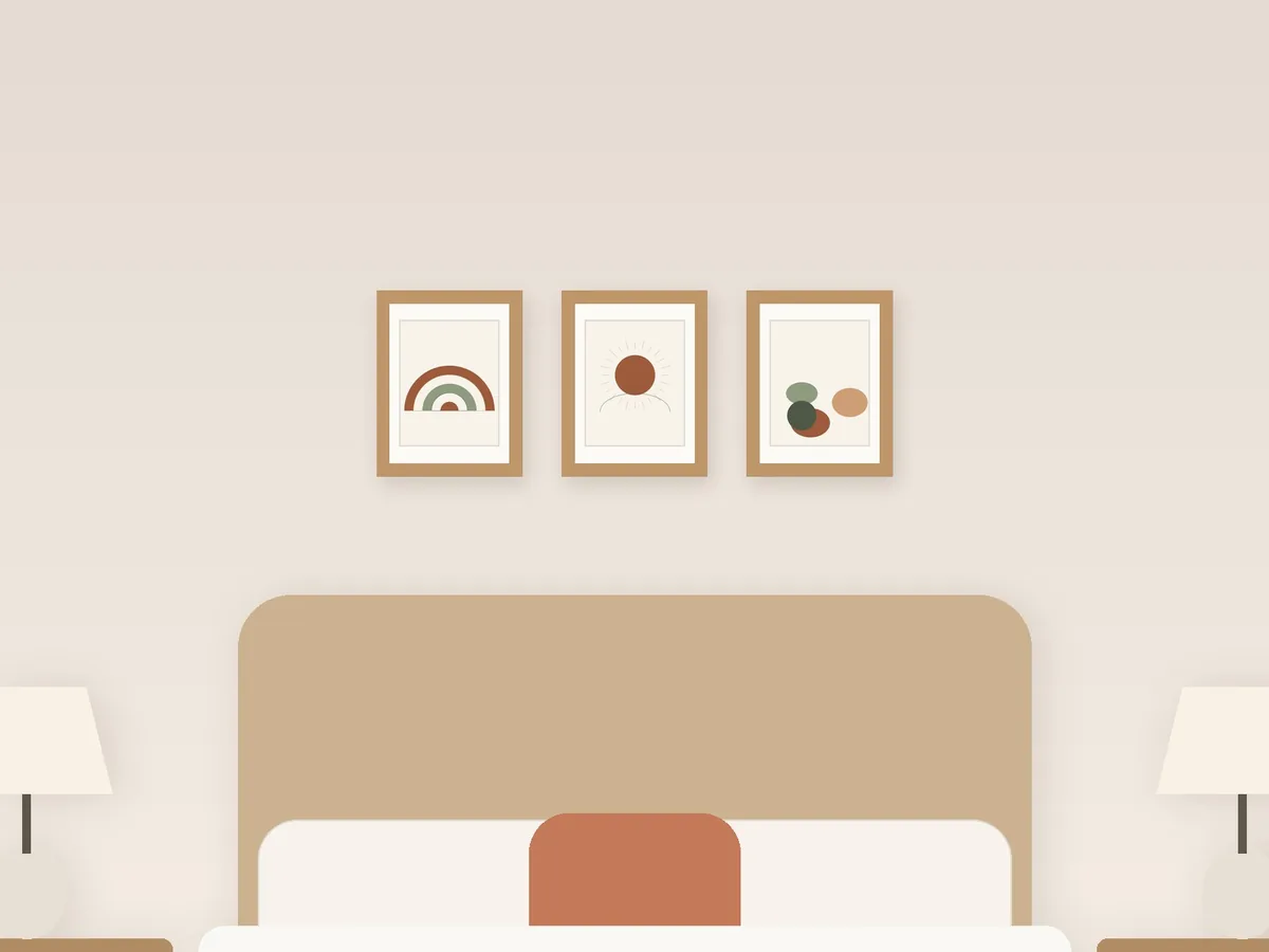 Ready-made set: Boho Bedroom above a queen bed (render)