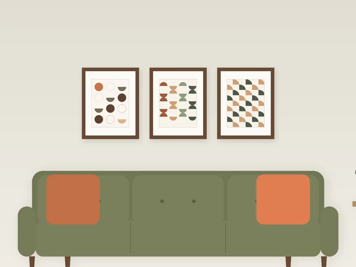 Ready-made set: Mid-Century Modern Living Room above the sofa (render)