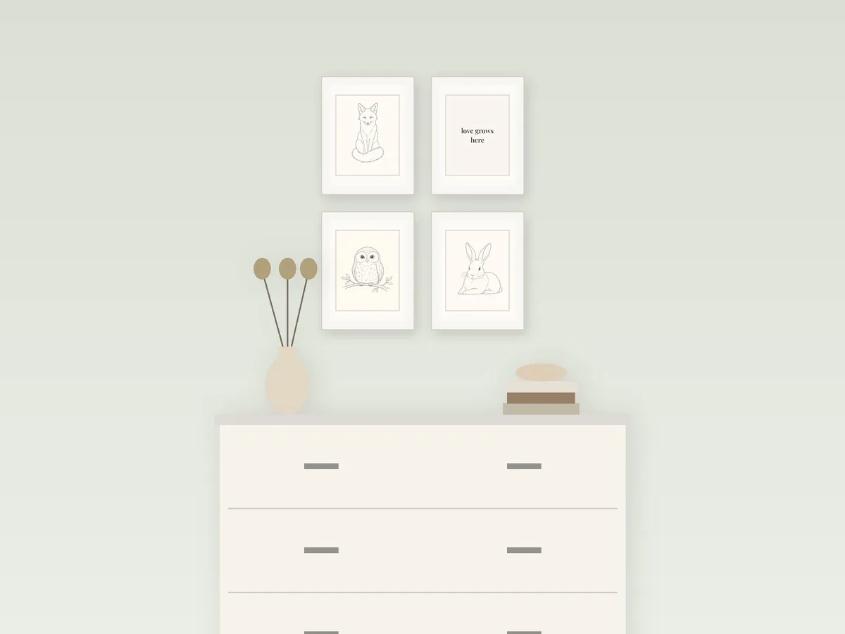 Ready-made set: Woodland Nursery above the changing dresser (render)