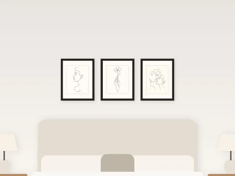 Minimalist Line Art Bedroom, above a king bed
