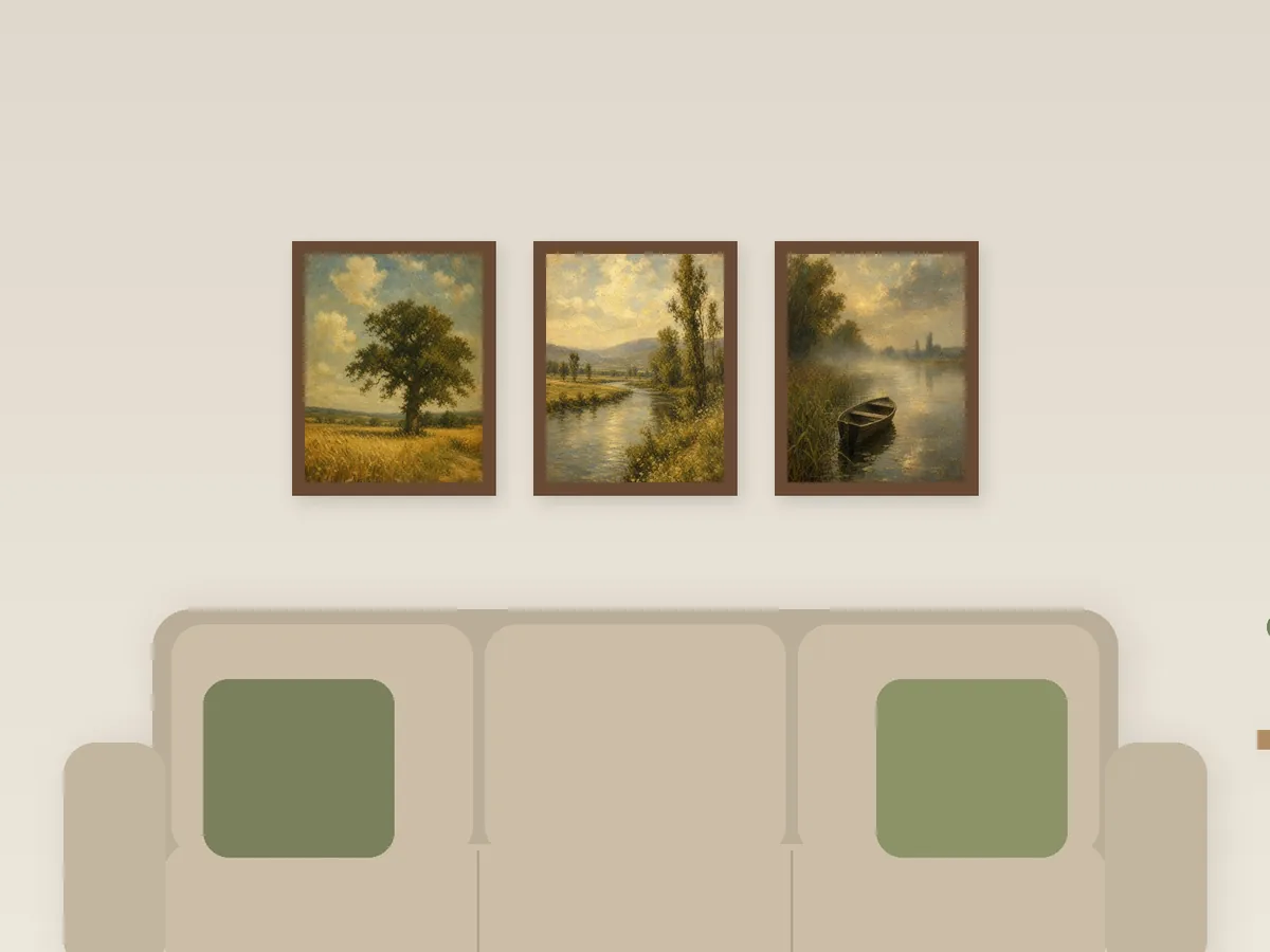 Ready-made set: Vintage Landscape Living Room above the sofa (render)