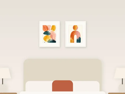 Colorful Abstract Bedroom, above a queen bed