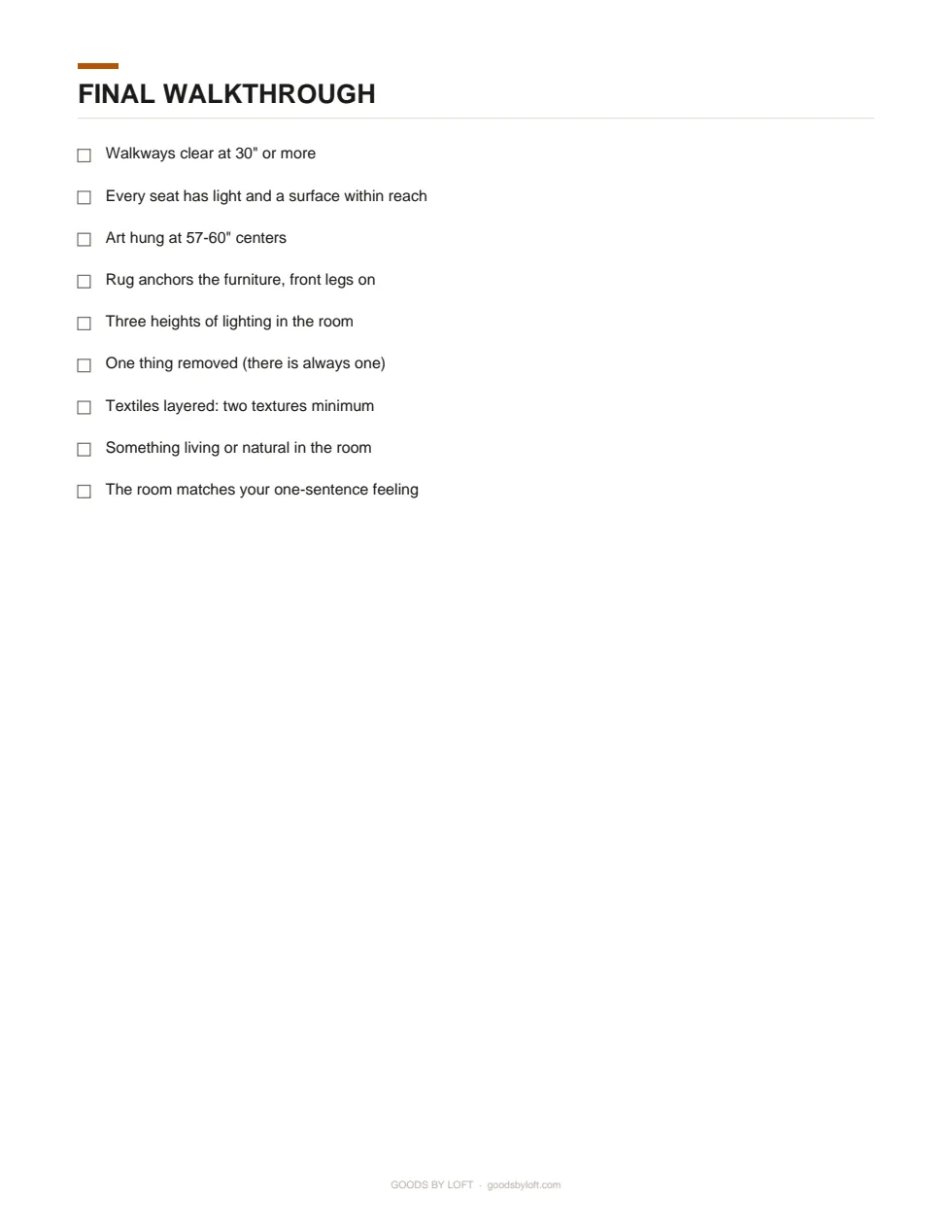 The nine-point finished-room walkthrough